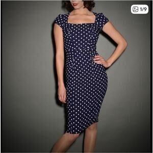 Stop Staring pinup dress in navy polka dot